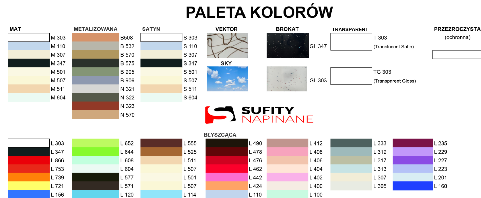 Paleta kolorów sufity napinane - www.sufitypoland.pl